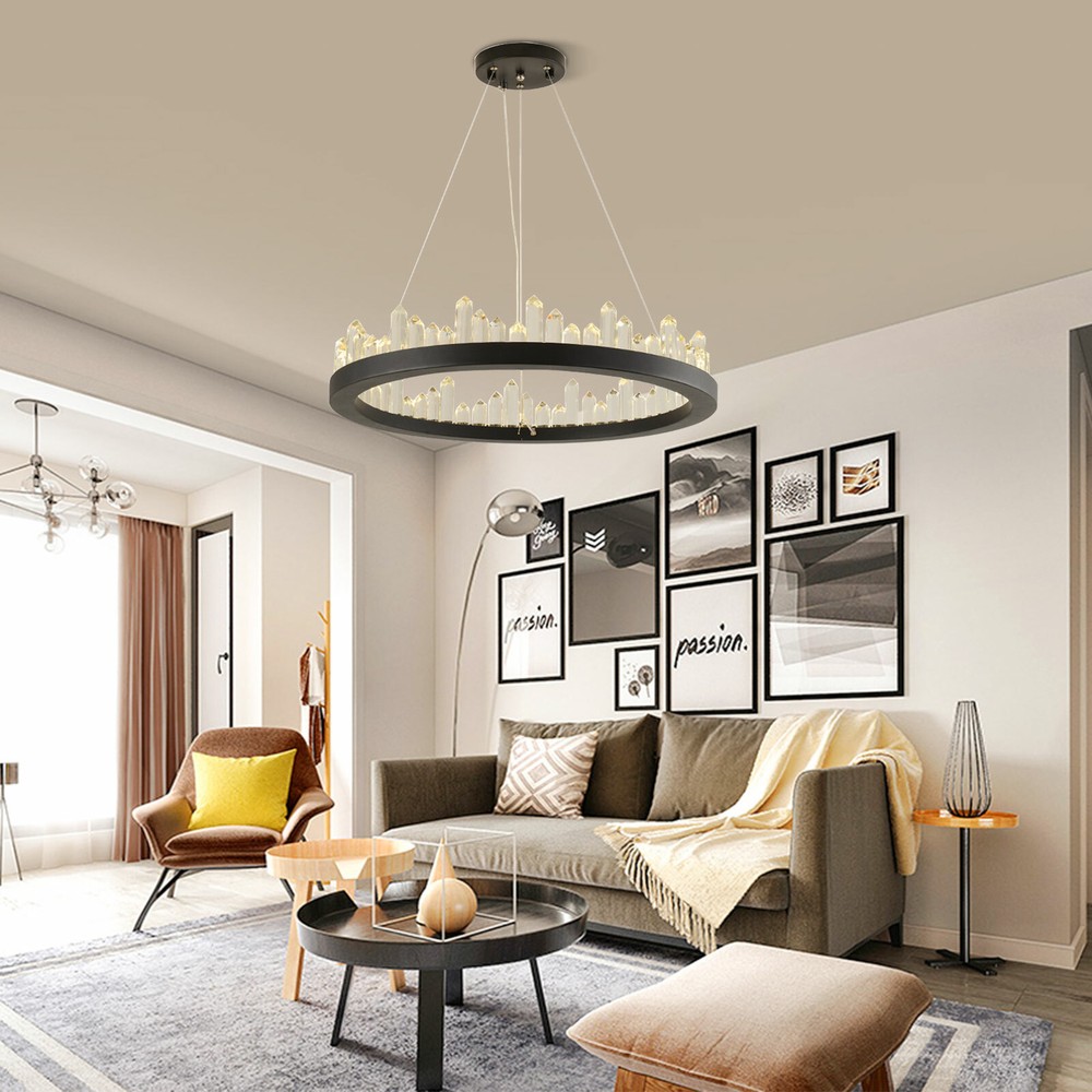 K9 Crystal LED Chandelier Ring Hanging Lamp Round Pendant Ceiling Light FAST