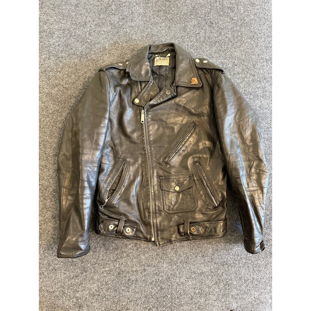 Vintage Genuine Leather Garment Biker Motorcycle Jacket Mens 36 Black