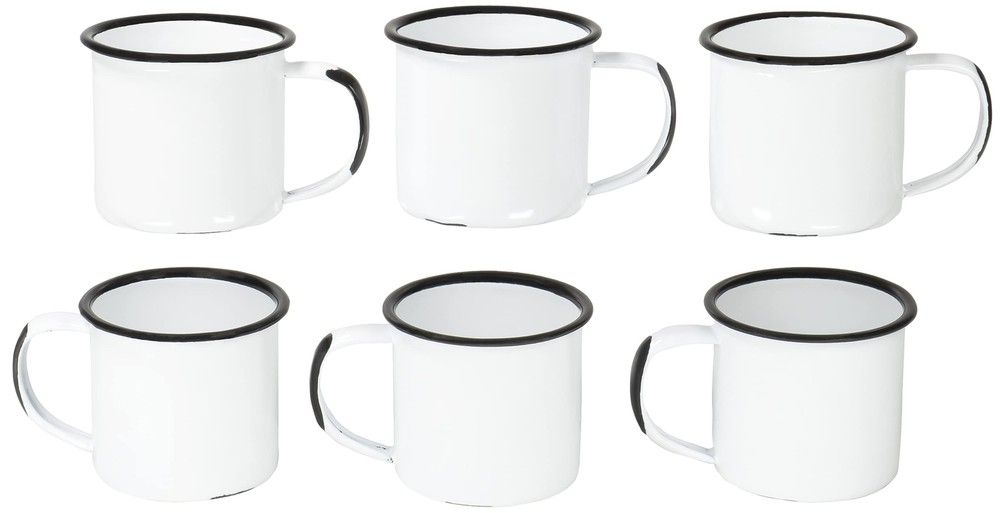 Red Co. Set of 6 Enamelware Metal Small Classic 5 Oz Round Coffee and Tea Mug...