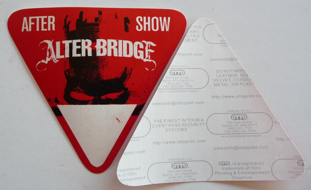 Alter Bridge IV Concert Tour Red After Show Backstage Pass D15