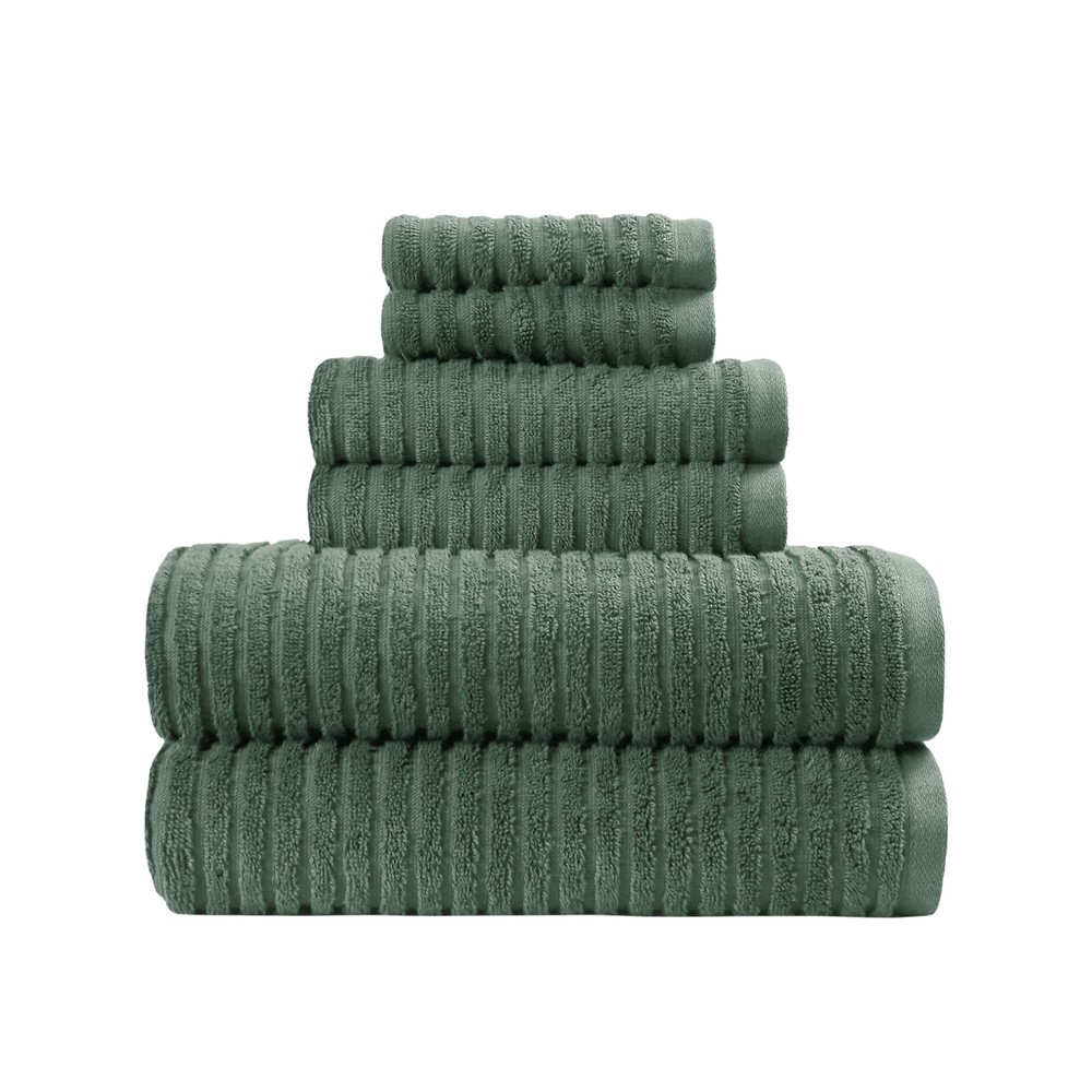 PowerLoft AIRRICH Cotton 6-Piece Bath Towel Set in Green Ash Textured Stripe  