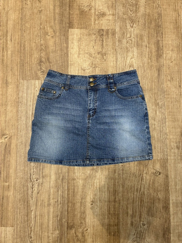 Vintage Y2k Bay Denim Low Rise Micro Mini Skirt W29 Light Wash