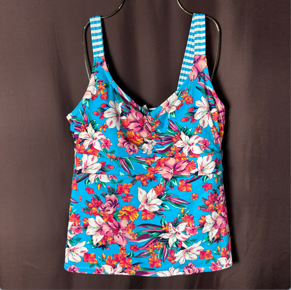 Lands End Womens Reversible Chlorine Resistant V-Neck Tankini Top in Size L