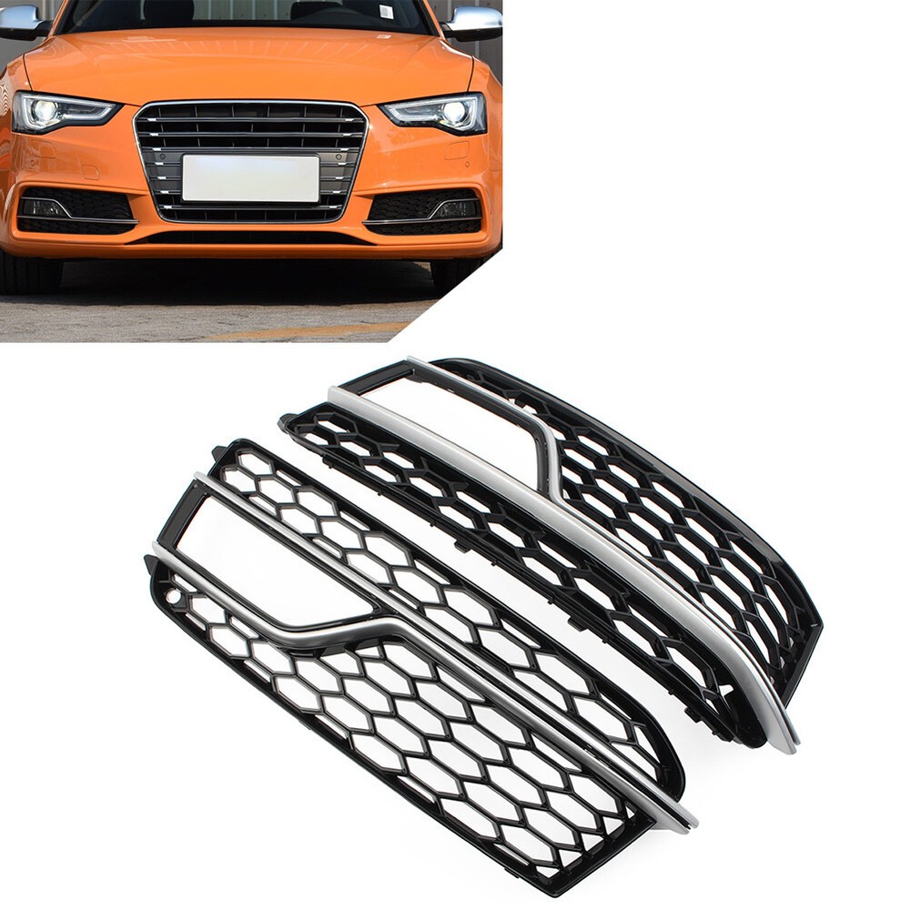 Pair Bumper Honeycomb Mesh Fog Light Grille Cover For Audi A5 S-Line S5 2013-17