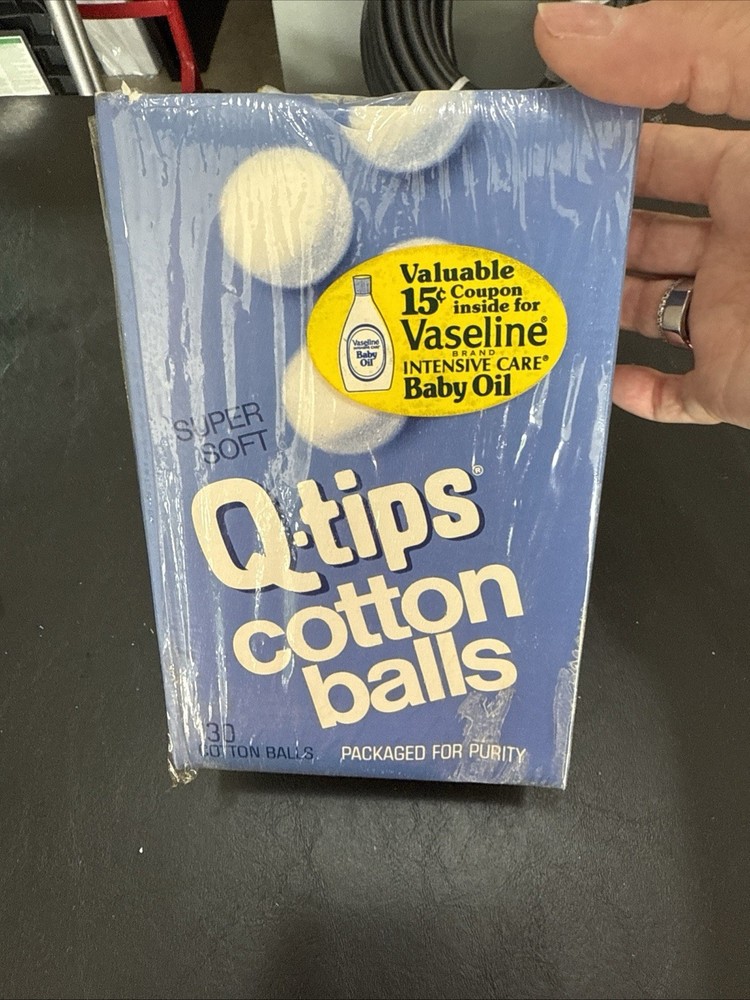 Vintage 1970s-80s Sealed Q-Tip Cotton Balls Box Movie Prop-image