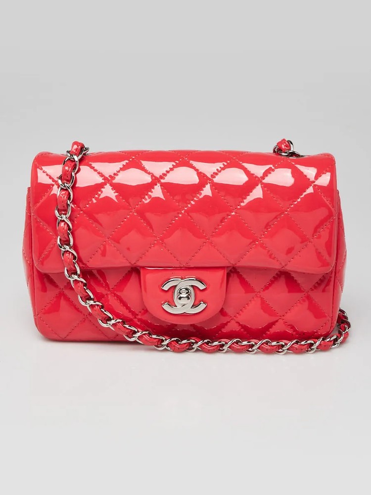 Chanel Pink Quilted Patent Leather Classic Rectangular Mini Flap Bag