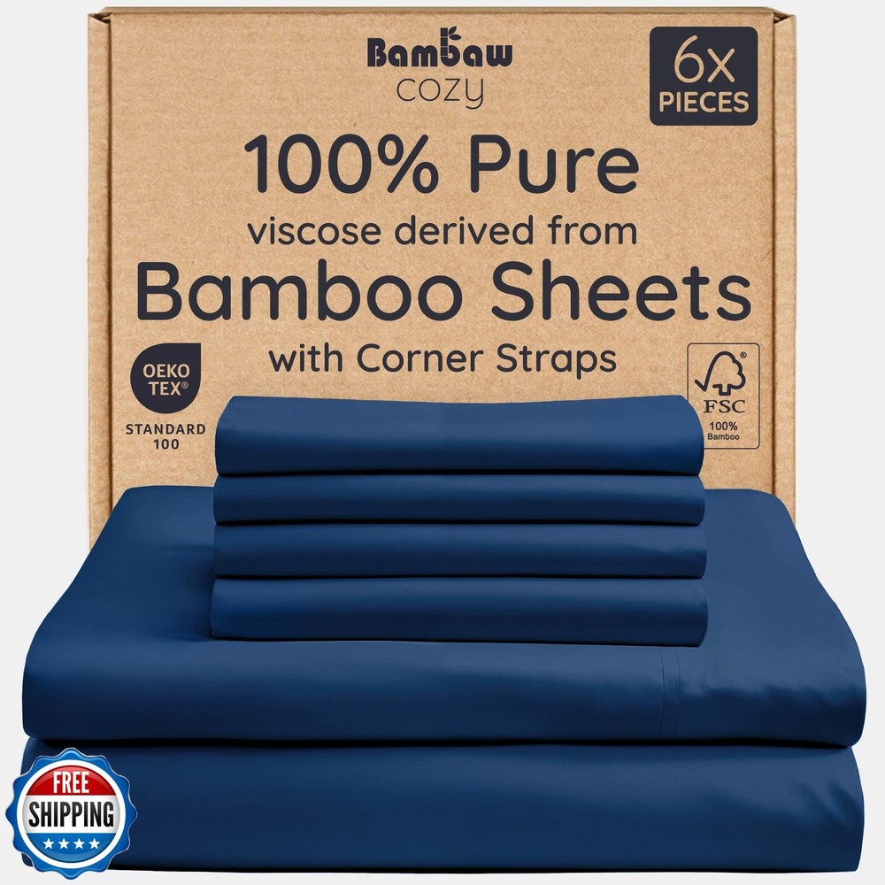 Bambaw Queen 6-Piece Bamboo Viscose Sheet Set Soft Breathable Bedding