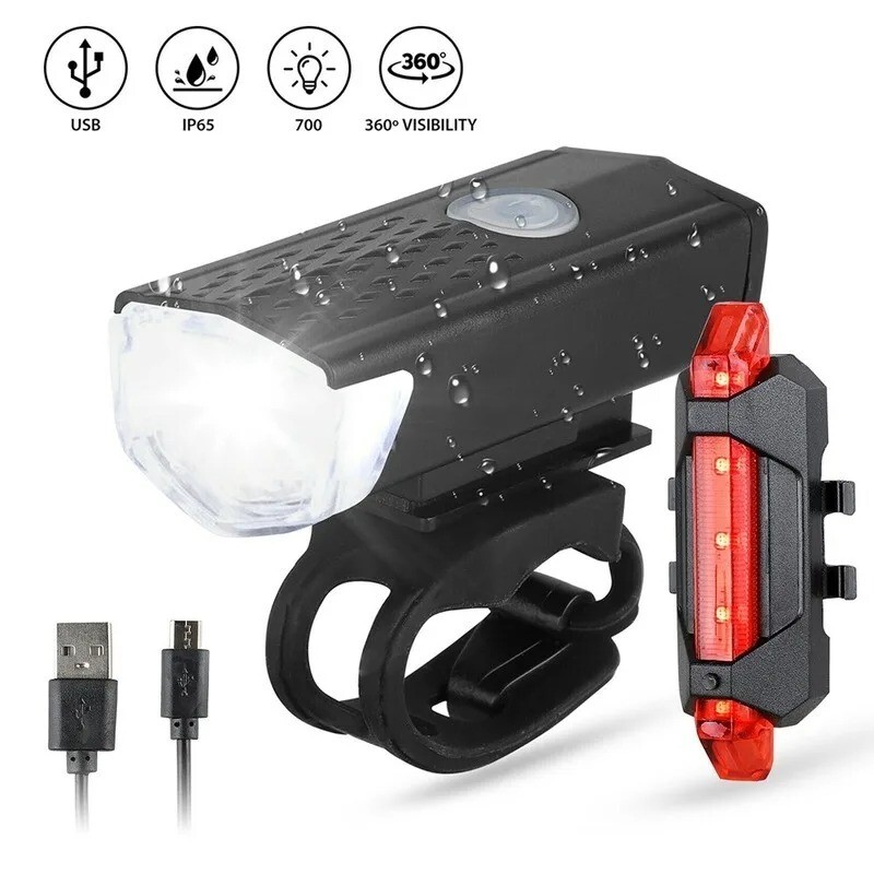 Bike Bicycle Light USB LED Rechargeable Set MTB Road Bike Front Back Headlight