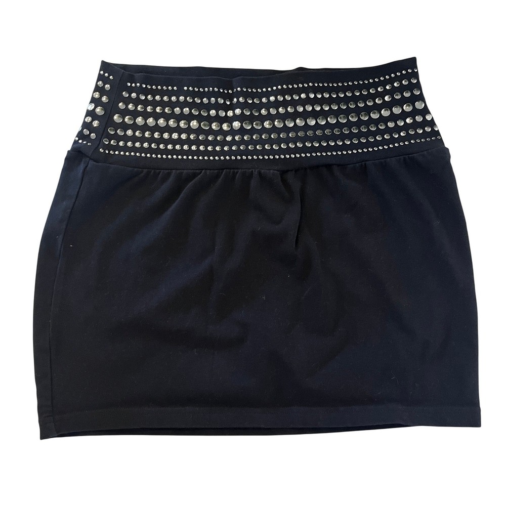Black Mini Skirt Studded Waistband Party Clubwear Fashion