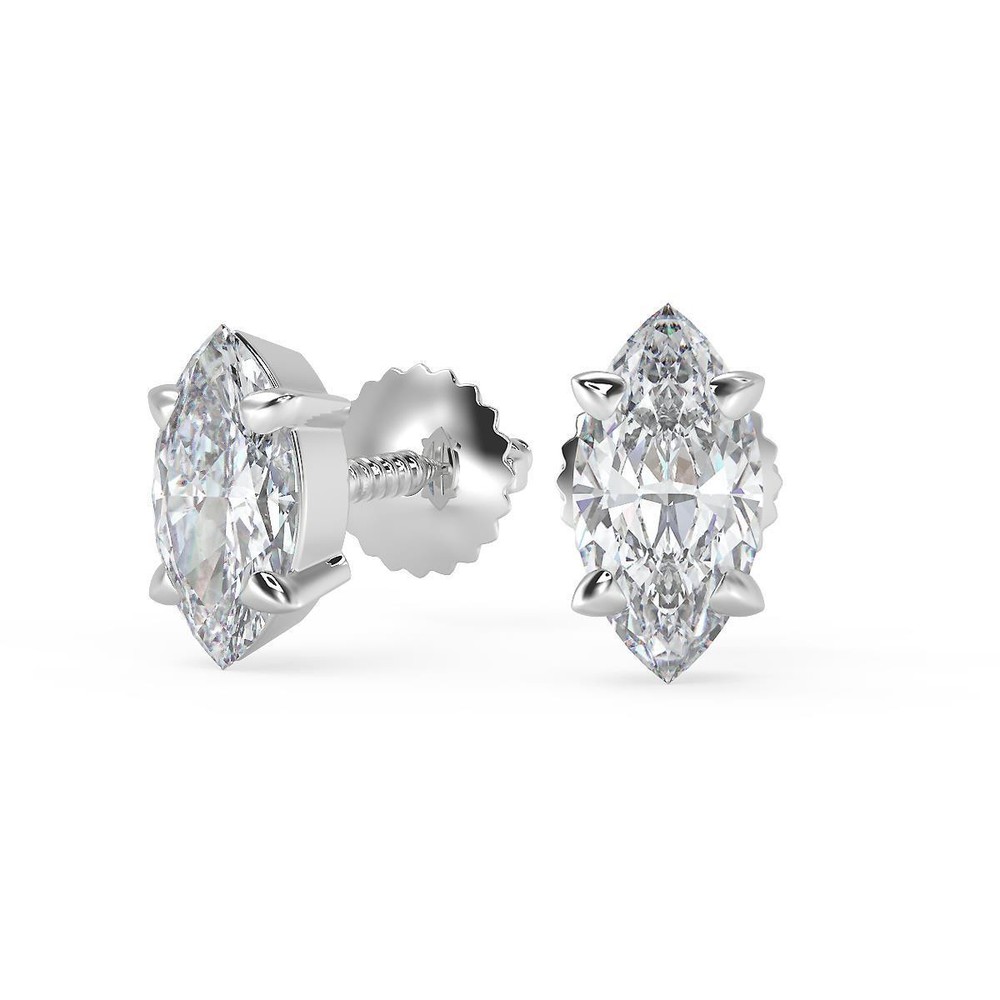 1.52 Ct Marquise Cut Basket Stud Diamond Earrings SI1 G Screw Back Treated