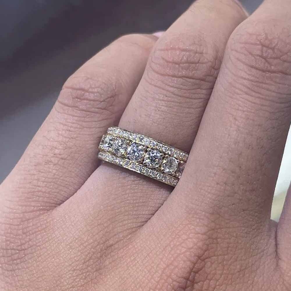 Moissanite Three Row Men's Eternity Band in Sterling Silver