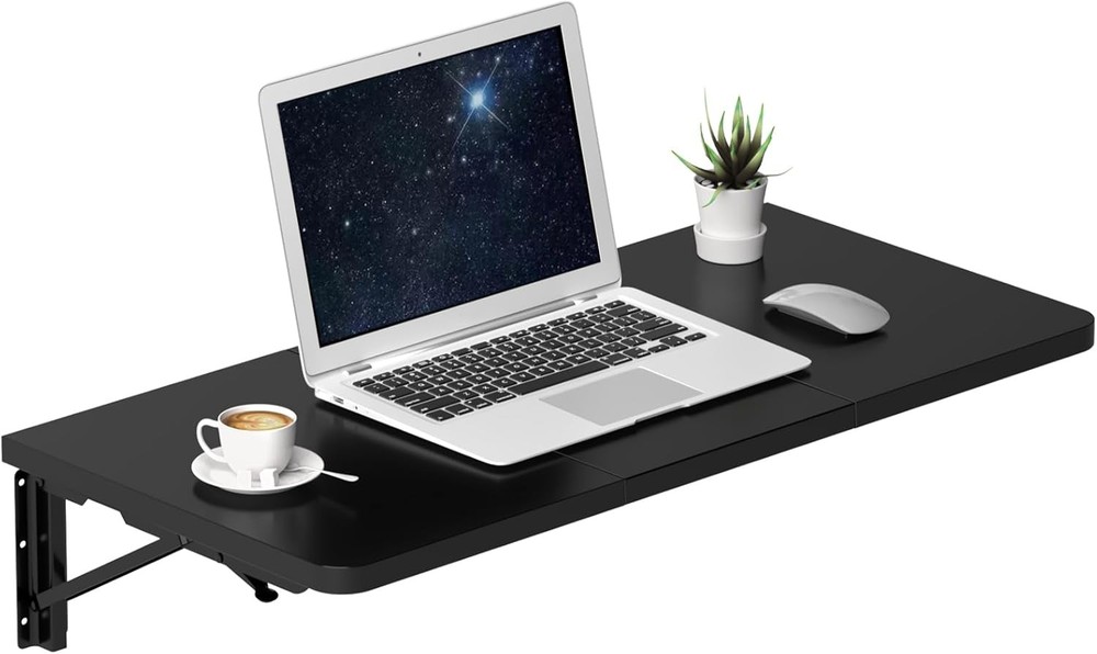 TEAMIX Wall Mounted Desk, Folding Table for Small Spaces, Wall Floating Desk wi