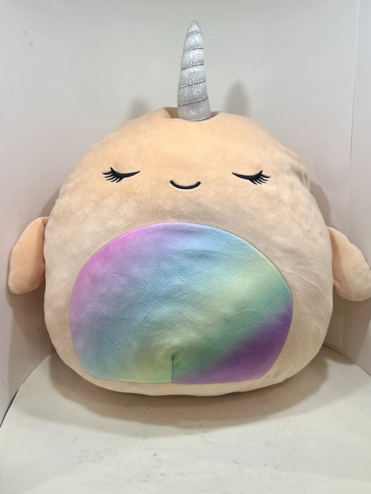 Squishmallows Evie the Narwhal Rainbow Belly 16