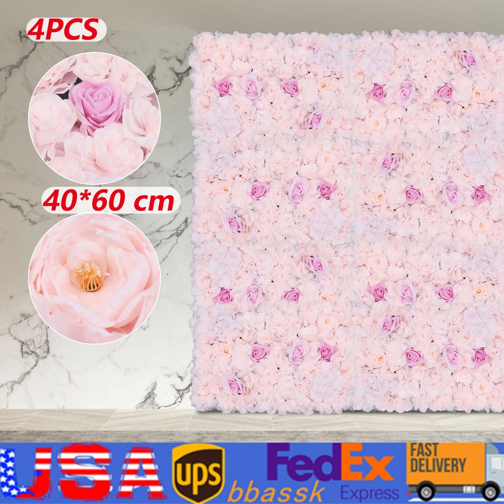 4X Artificial Flower Wall Handmade Panels Wedding Party Backdrop Home Decor US