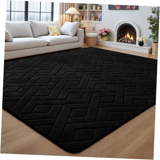4x6 Black Washable Area Rug for Bedroom, Modern Geometric Shag Non-Slip Living