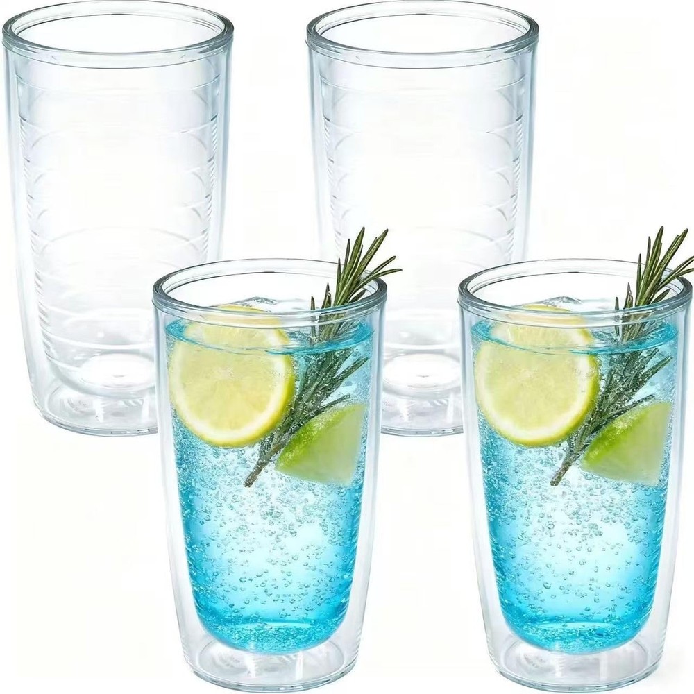 Unbreakable 16oz Tumblers Set of 4 - Plastic Double Wall Insulated Cups, Shat...