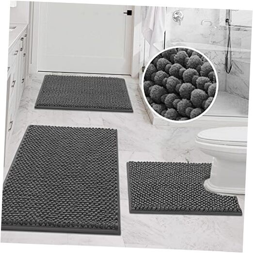 3 Pieces Bathroom Rugs Sets Non Slip Extra Absorbent Bath Mat Set for