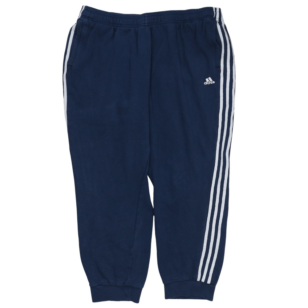 Adidas Mens Joggers Navy Blue Nylon Three Stripe Cuffed Track Pants Vintage XXL