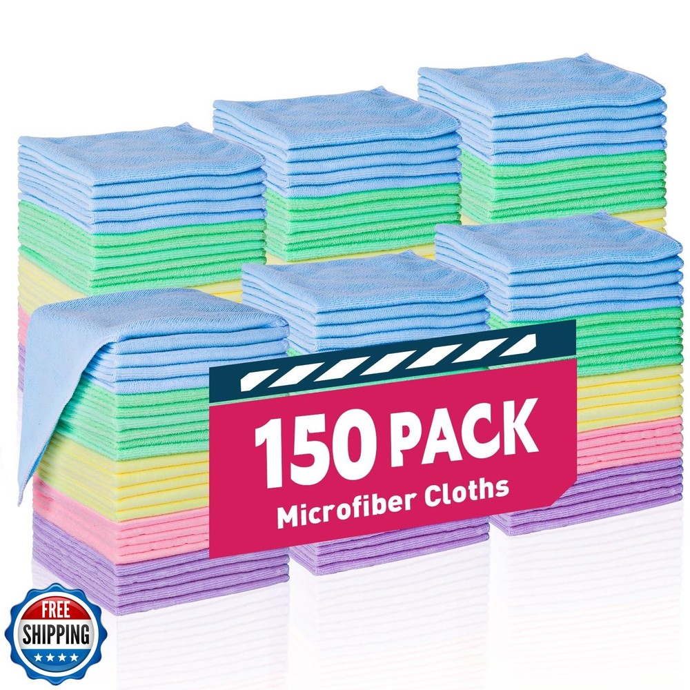 TEAWOO 150-Pack Microfiber Cleaning Cloths Bulk Towels