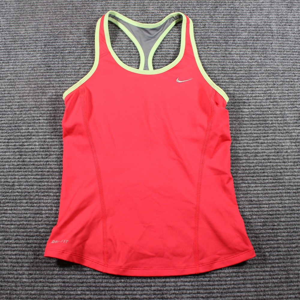 Nike Dri-FIT Racerback Running Tank Top Women’s XS Coral/Pink w/ Lime Trim