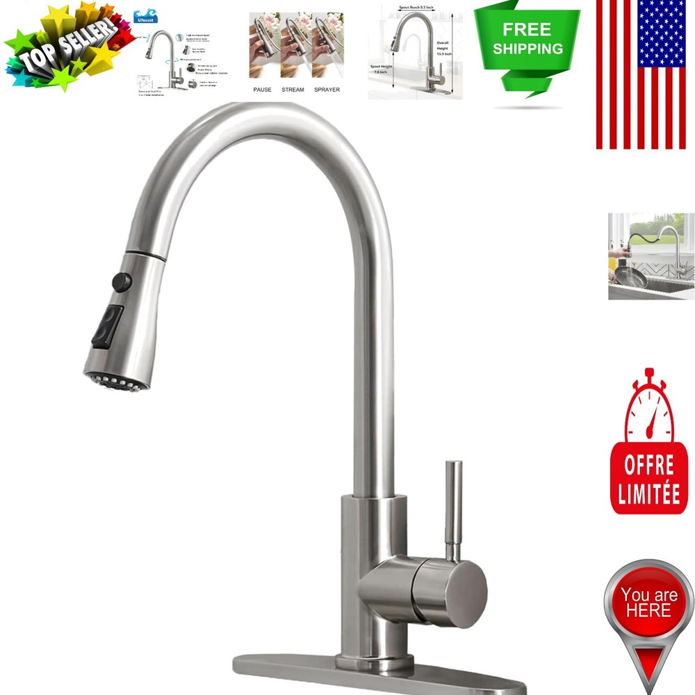 Stainless Steel Pull Down Kitchen Faucet for 1 or 3 Hole Installation