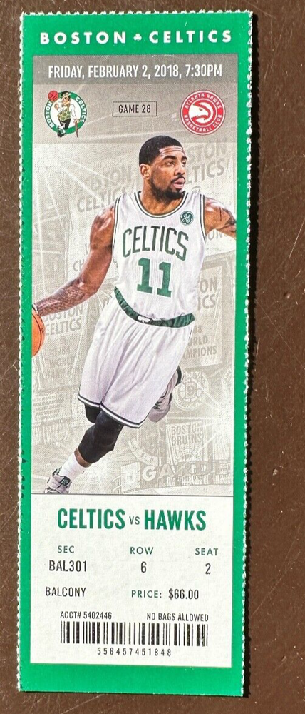 Boston Celtics 2/2/2018 NBA ticket stub vs Atlanta Hawks