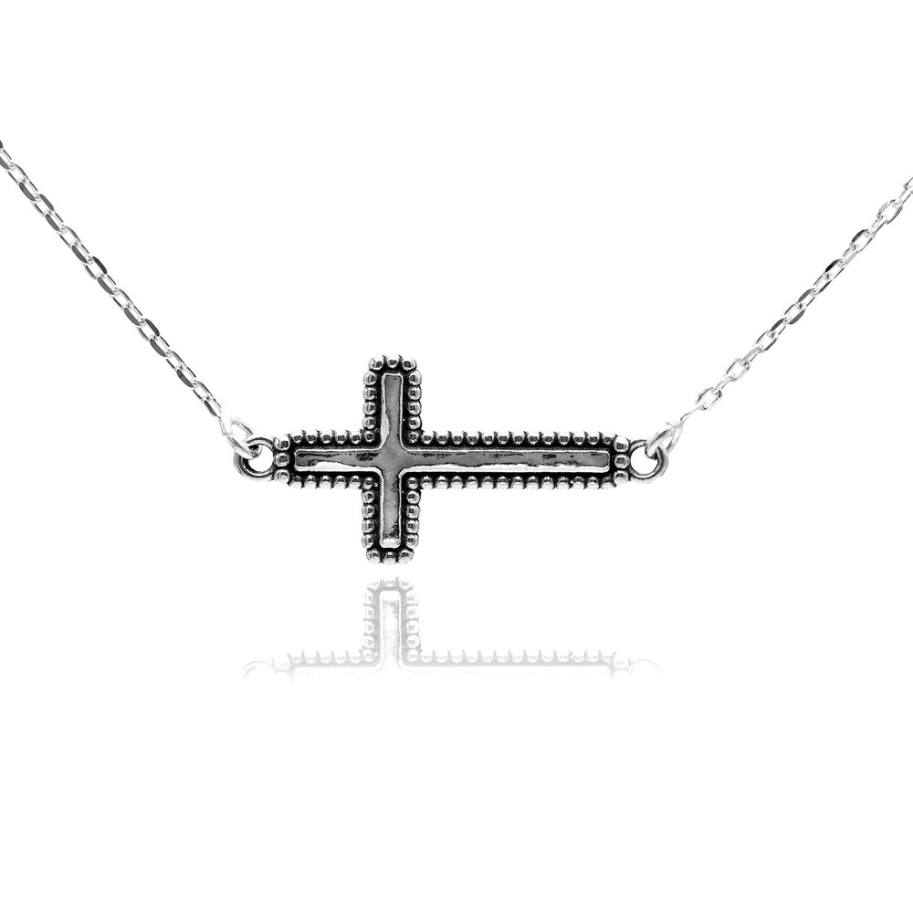 Sterling Silver Women's Necklace with Sideways Cross Pendant 925 Silver Chain