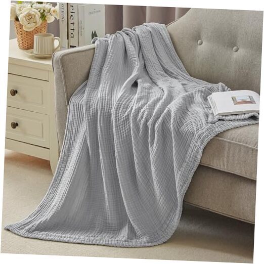 Soft Light Grey XL Cotton Muslin Gauze Linen Throw Blanket