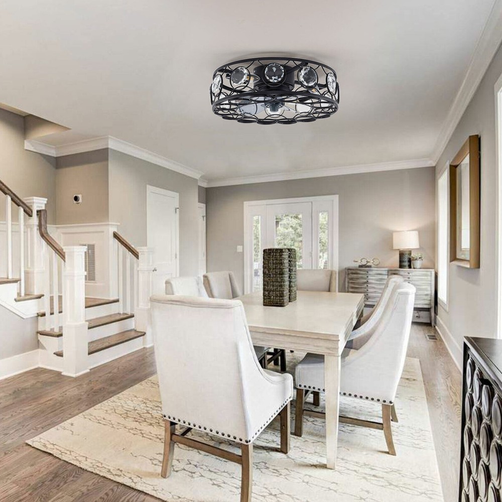 18inch Farmhouse Ceiling Fan Light Retro Metal Caged Chandelier Lamp With Remote