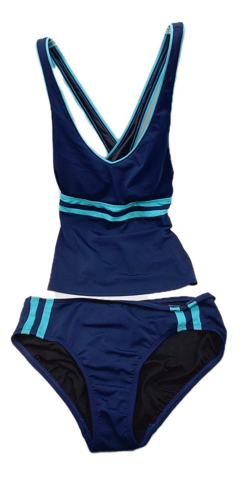 Lands End Tankini Womens Size 14 Navy Blue Swim Set Top Bottom
