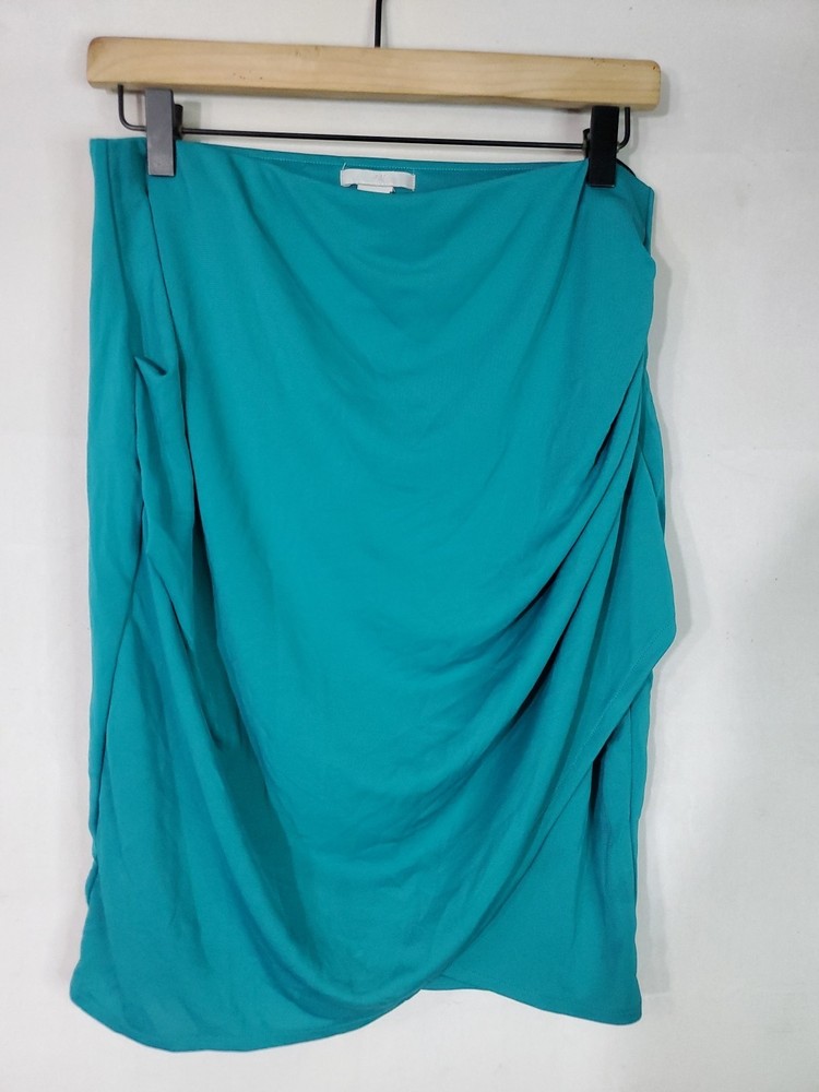 Womens H&M~Aqua Blue TEAL SKIRT Women's Size Medium Lined~Turquoise Faux Wrap