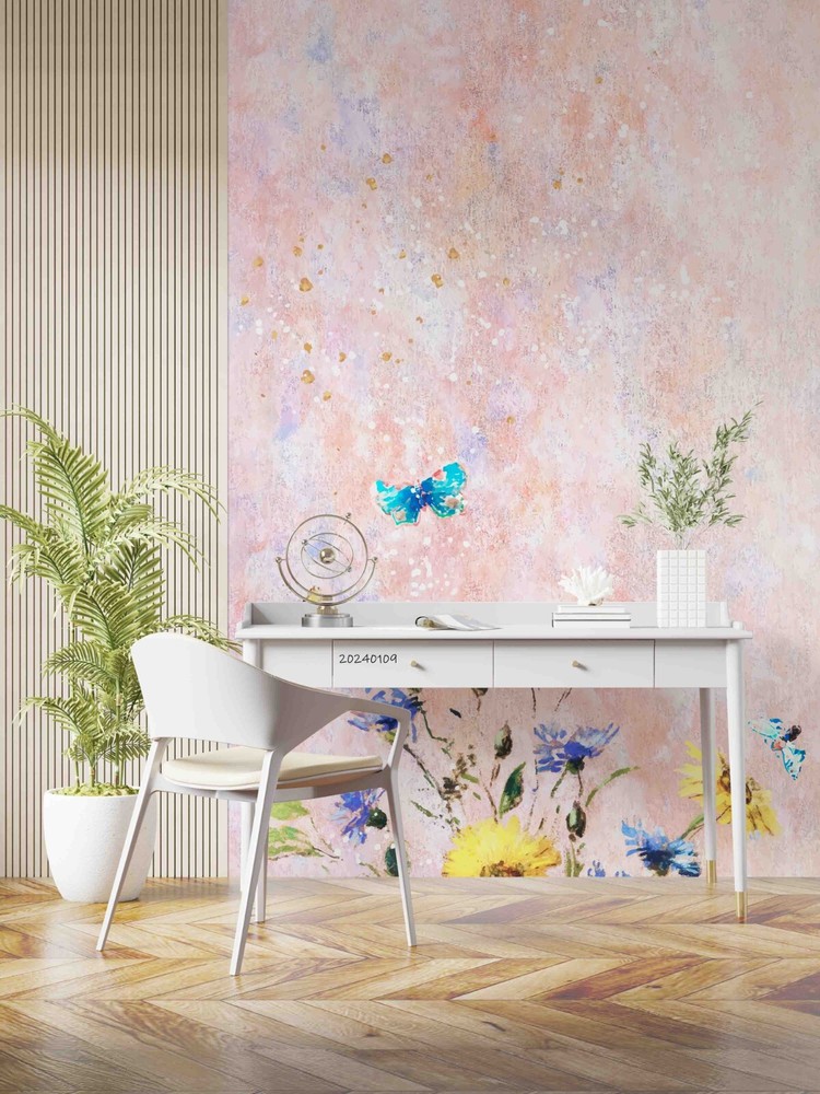 3D Blue Floral Pink Background Wall Murals Wallpaper Murals Wall Sticker