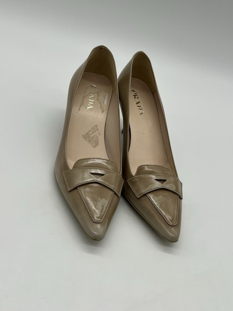 Prada Beige Leather Womens Heels Pointed Toe Dress Shoes Size 35 US 5