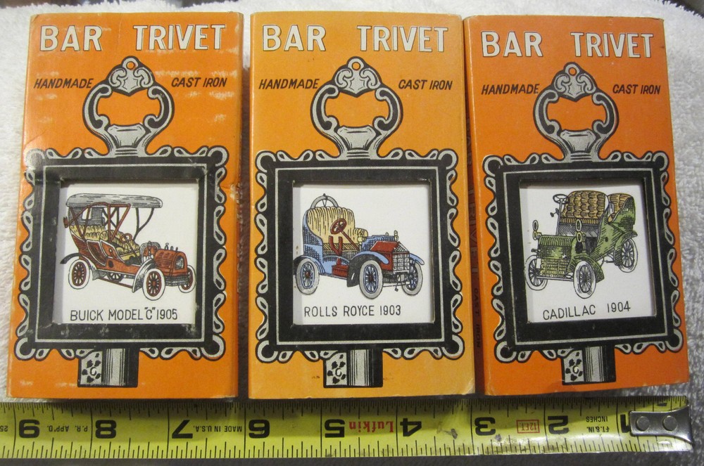 3-Lot BAR TRIVET BOTTLE OPENER HANDMADE CAST IRON Rare Antique Old Cars