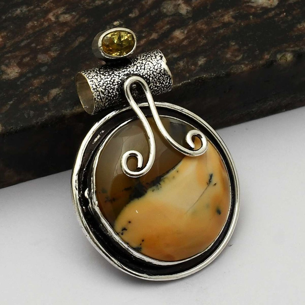 Dendrite Opal Citrine Gemstone Handmade Pendant Jewelry Wedding Gift AP-13662