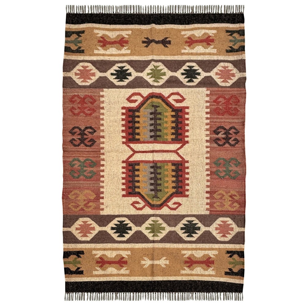 Handmade Wool Jute Kilim Rug Carpet 4x6 ft Bedroom Living