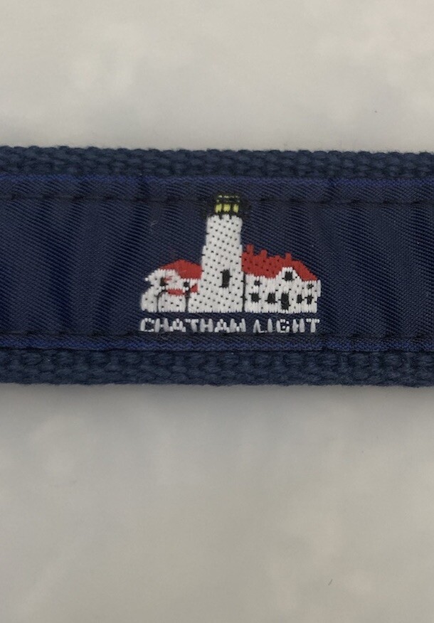 Cape Cod Needlepoint Belt Large Blue Red Canvas Leather Lighthouse