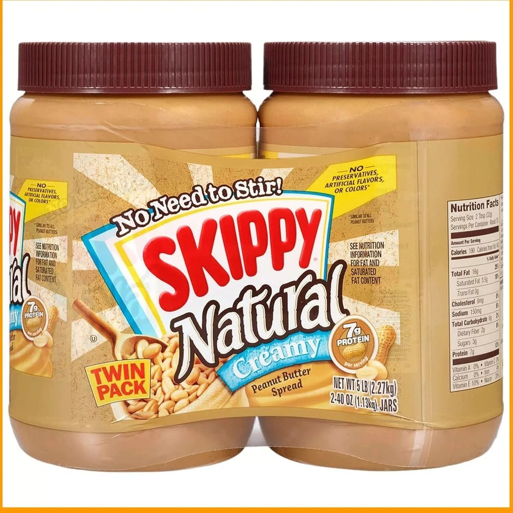 SKIPPY Natural Creamy Peanut Butter Spread Twin Pack 2-Pack, 5 LB