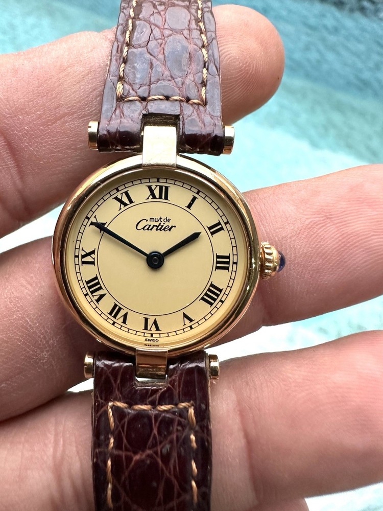 Vintage Must de Cartier Vendome  Argent 925 Vermeil Gold Over Silver Watch 1851
