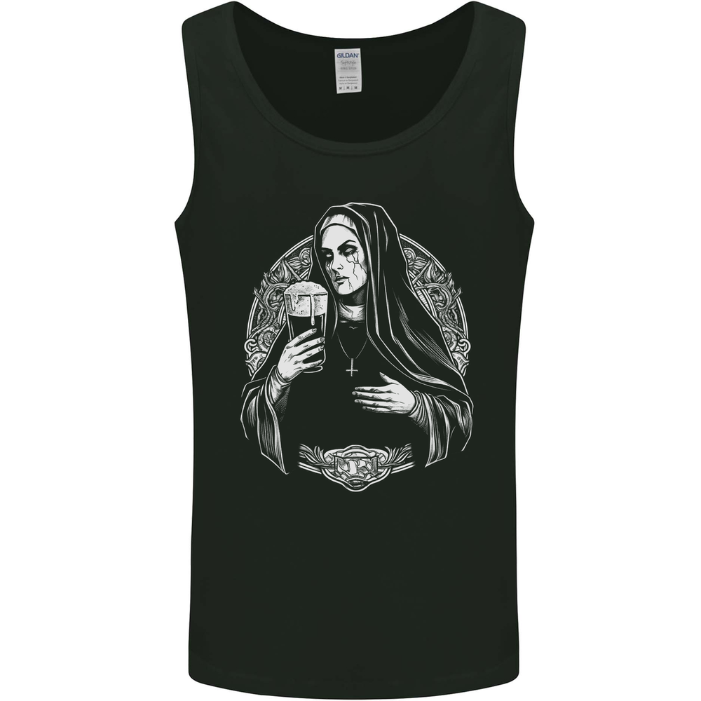 Evil Nun Drinking Beer Horror Halloween Mens Vest Tank Top