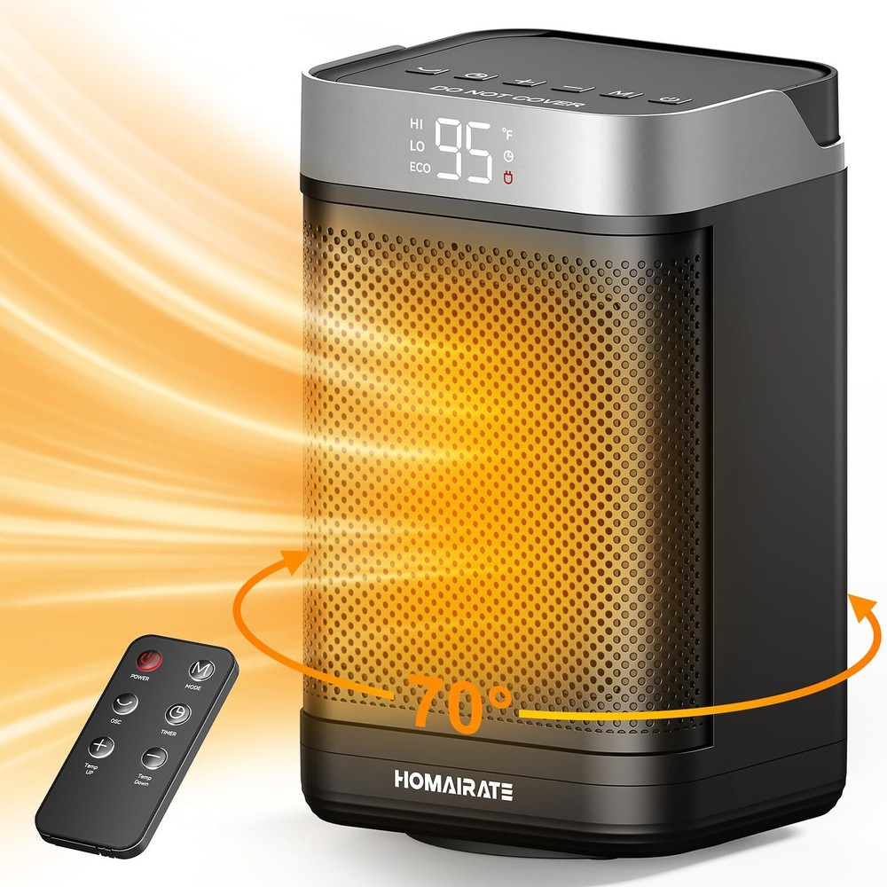 Small Space Heater, Portable Electric Heater with Remote,Thermostat, 4 Modes,...