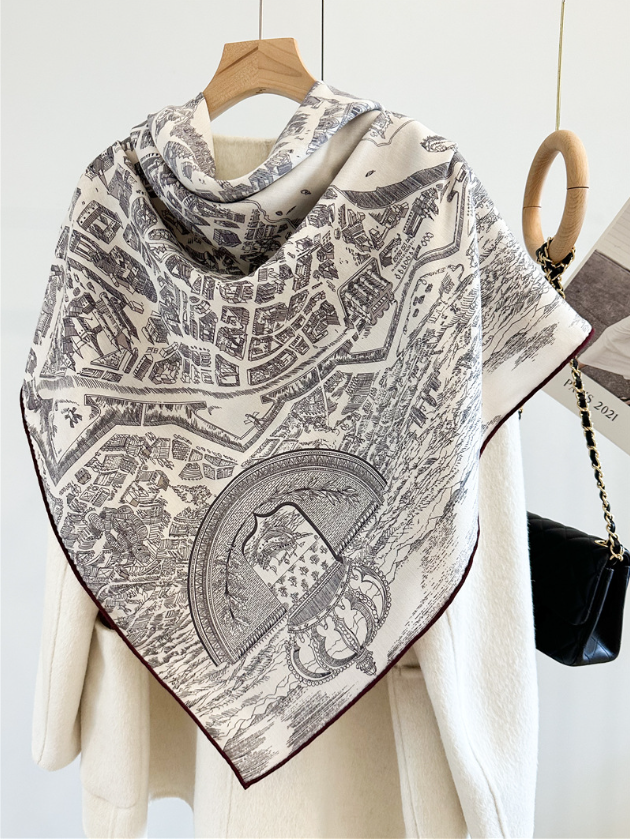 70% Cashmere 30% Silk Wrap Scarf fine horse Print Double Face Shawl 53