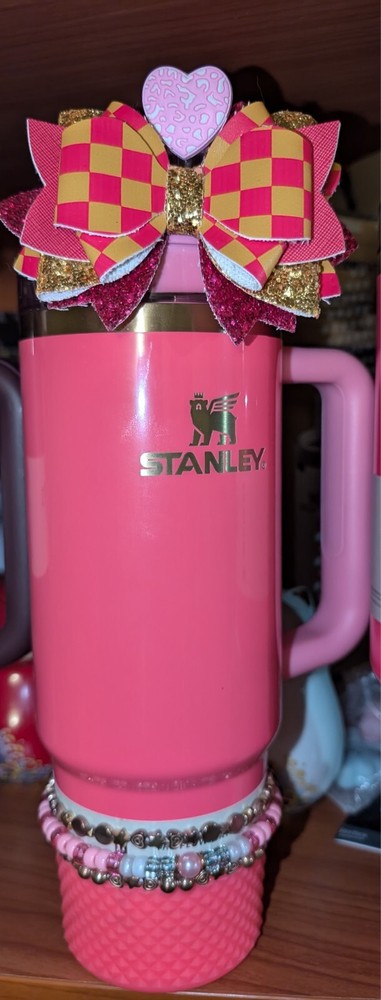 Custom Pink & Gold Stanley 30oz Quencher Tumbler - Personalized Design  