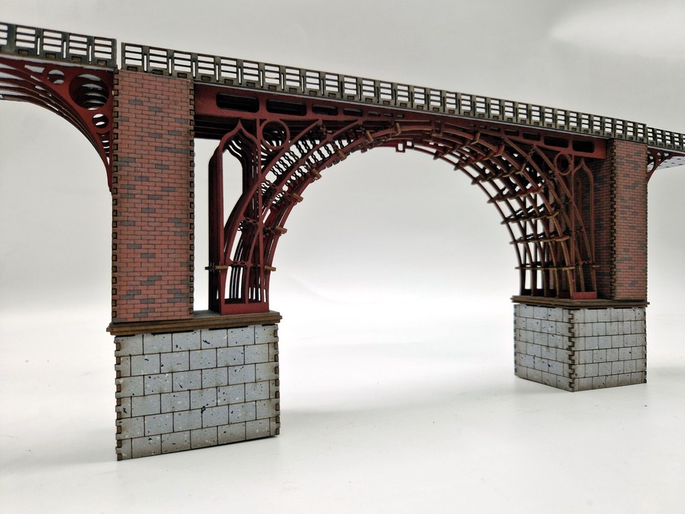 Modelux OO Gauge Ironbridge 280mm With Side Links And Piers Kit in Red Oxide