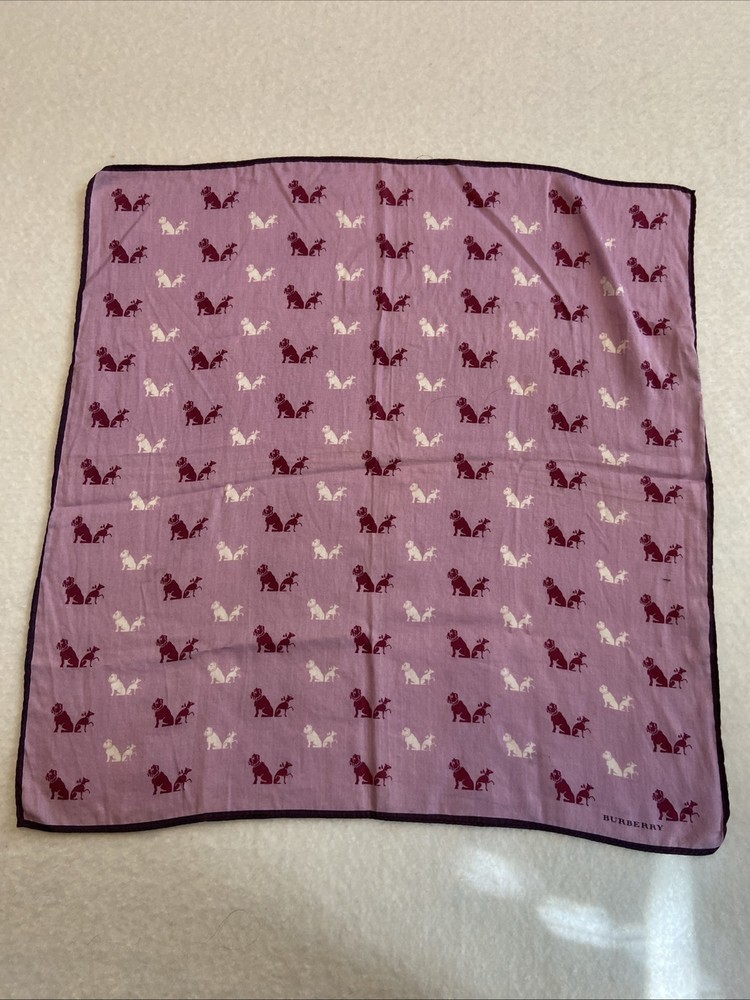 Berberry Burberry Scarf Handkerchief Cotton Purple Dogs Logo Euc
