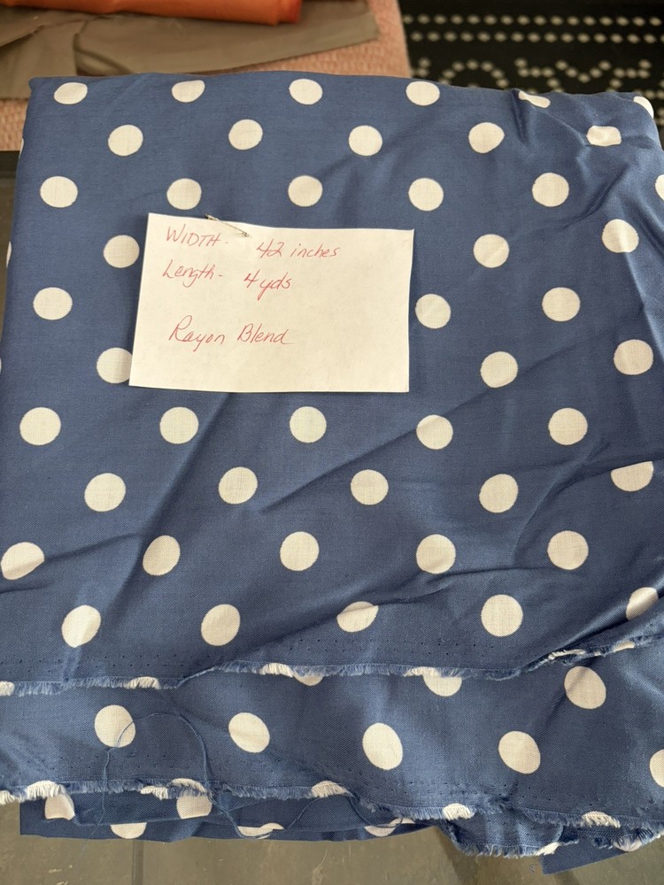 Blue Polka Dot Fabric 4yds