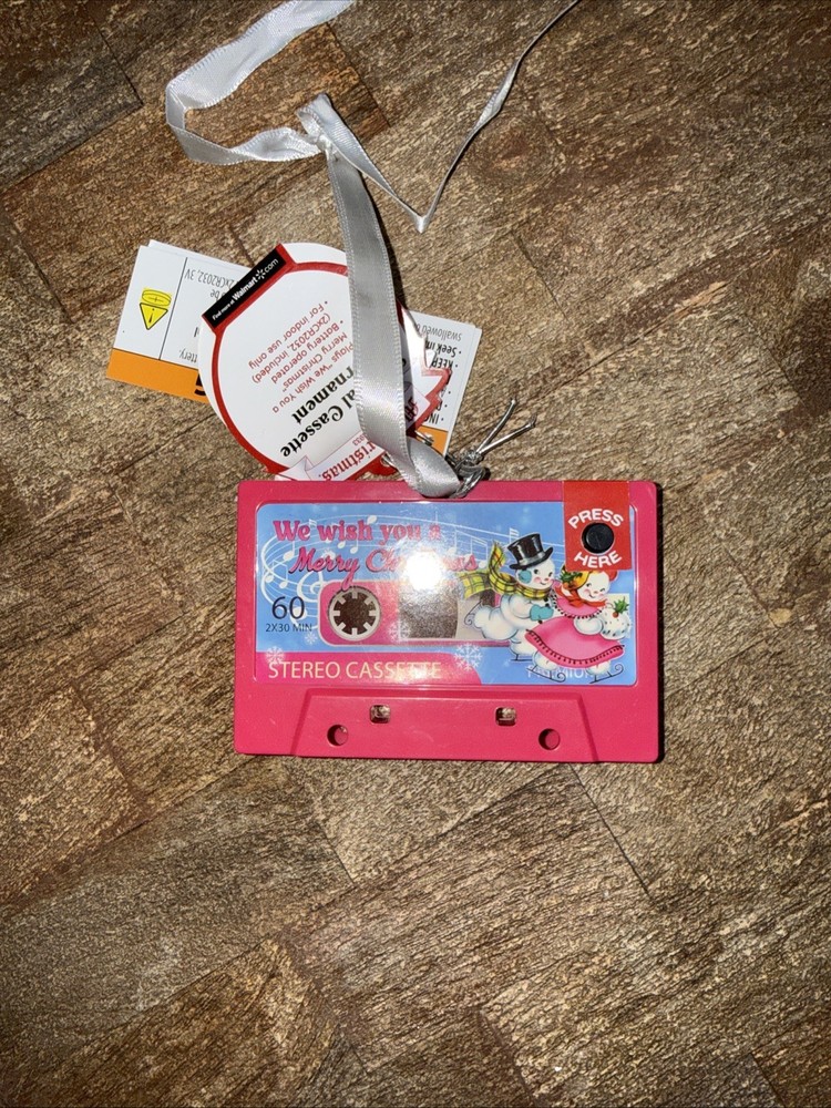 Mr. Christmas Retro Musical Cassette Ornament Pink We Wish You A Merry Christmas