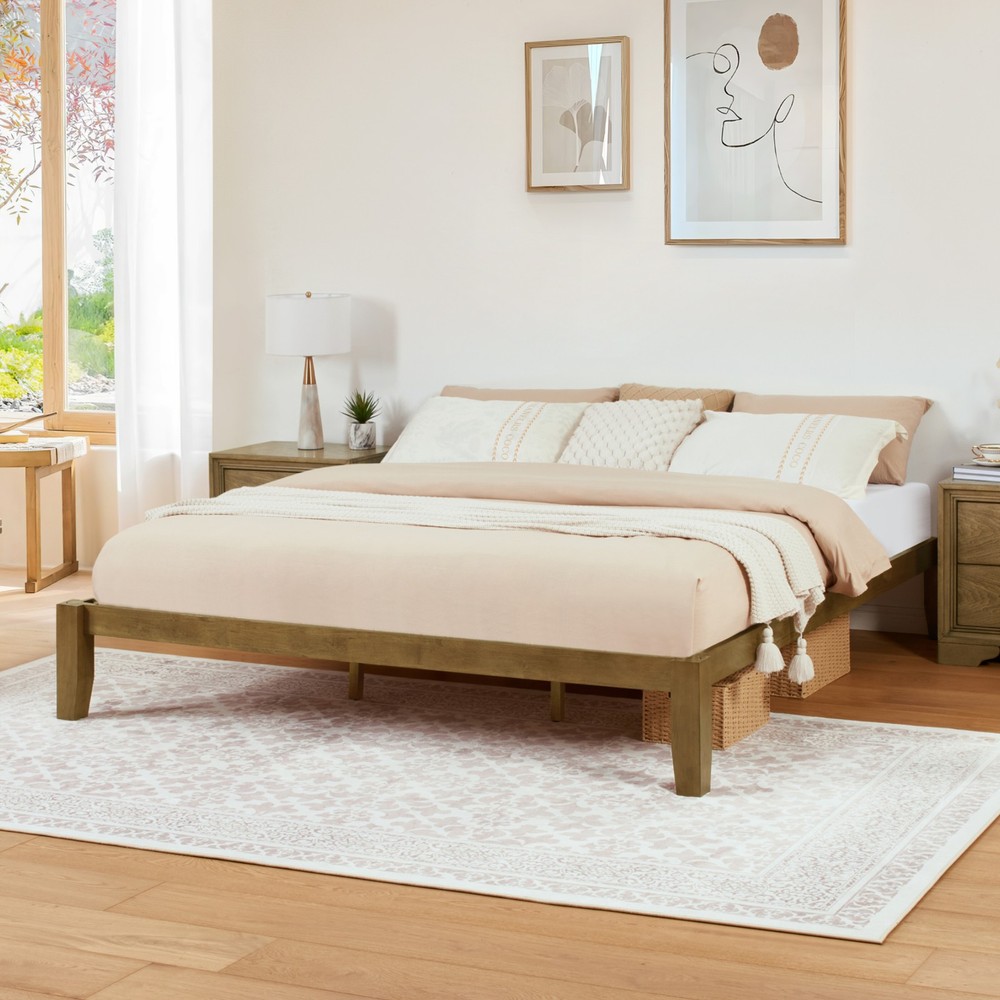 FlexiSpot Solid Wood Japanese Joinery Platform Bed Frame, Tool-Free-Assembly