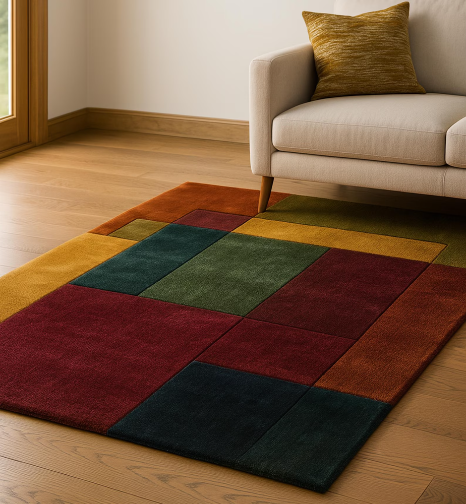 Modern Handmade Nz Wool Rug Hand Tufted Color Multicolor Geometric Carpet Rug