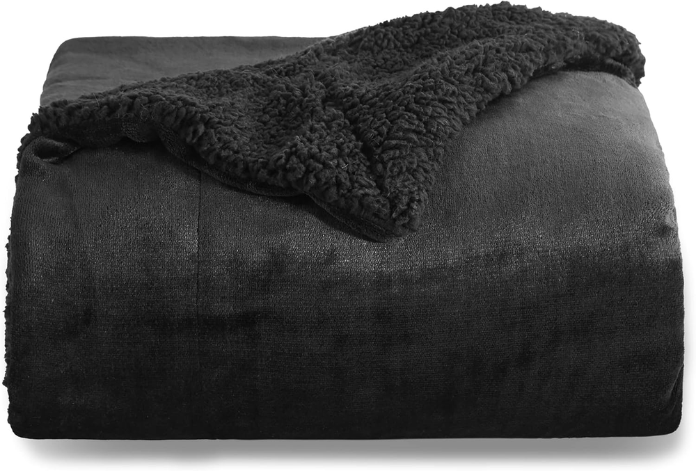 Soft Warm Sherpa Fleece Throw Blanket 50x60 Inches All-Season Black Plush